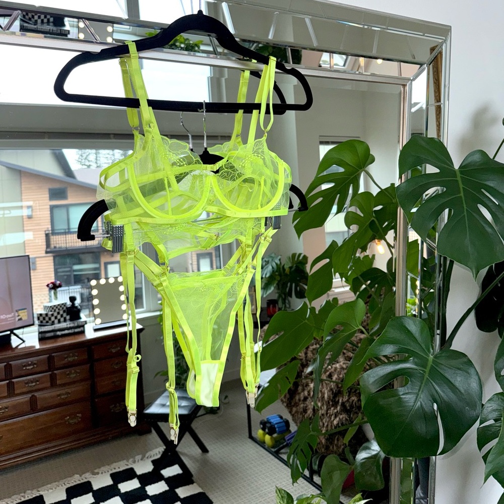 3 Piece - VS Inspired Neon Green Lingerie Set